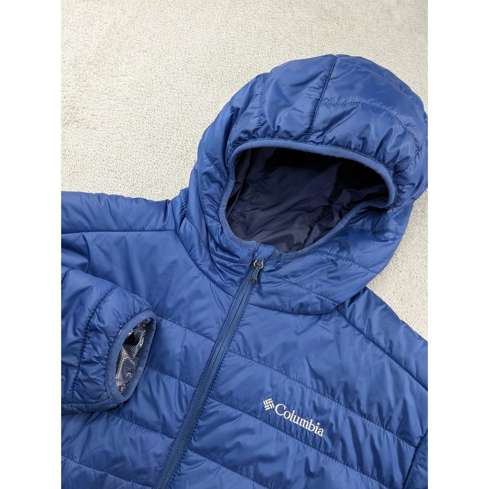 Columbia Mens Omni-Heat Puffer Jacket Blue Hooded Quilted Insulated XL